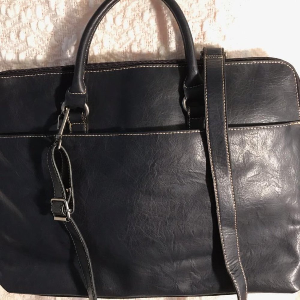 Laptop Bag - Black with Beige Stitching Shoulder Bag/Laptop Case